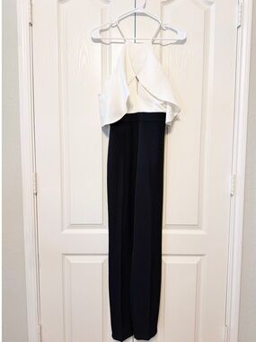 Bardot Black & White Halter Ruffled Jumpsuit Size US 4 - XS